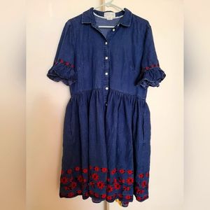 Kate Spade Broome Street Denim Embroided dress XL